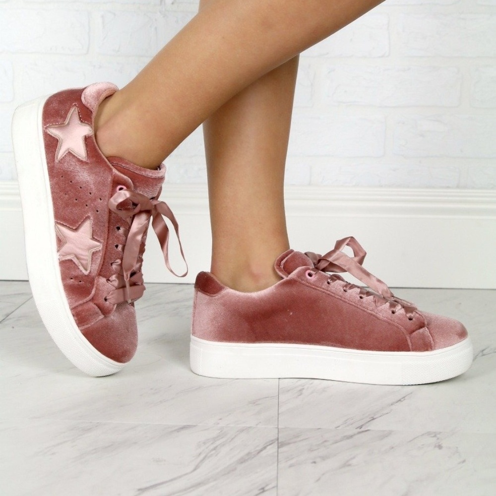 Helium Pink Velvet Laceup Sneakers